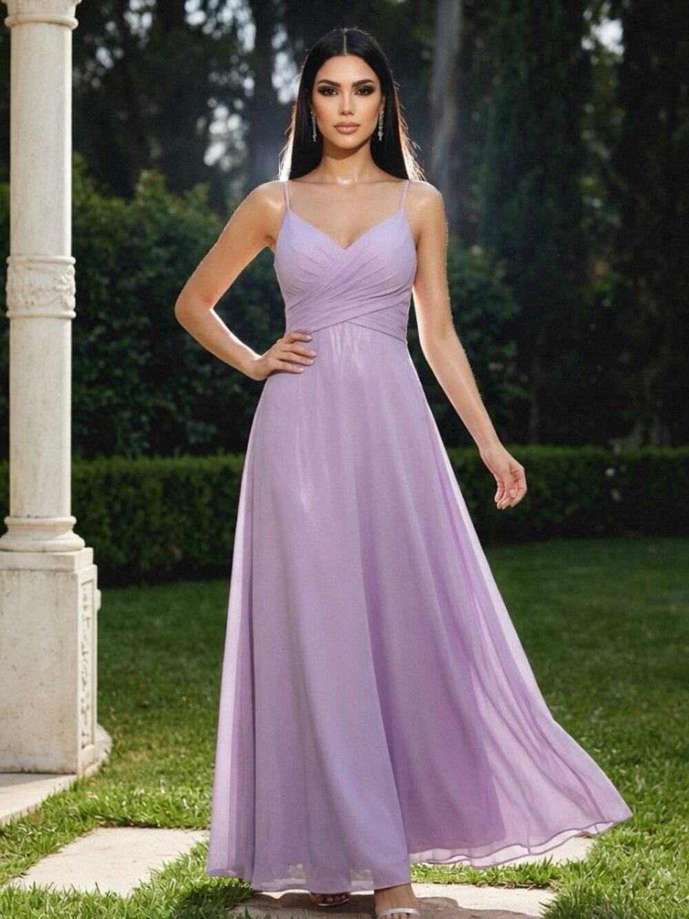 A-Line Lilac Metallic Shimmer Dress With Crisscross Back Adjustable Straps